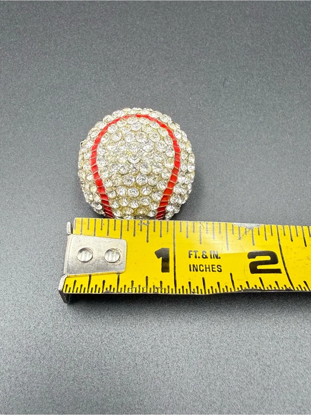 Crystal Baseball Ring with Red Enamel Stripes and stretch